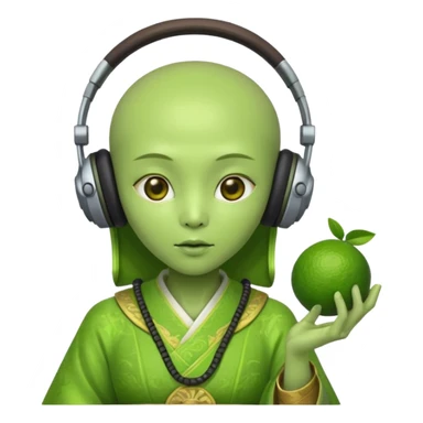 alien, korean ancient dress with headphone, lime sticker