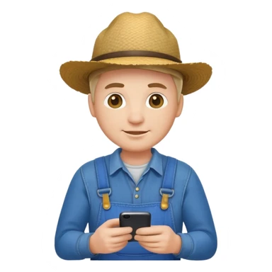a farmer emoji with overalls holding a smartphone, minimal background sticker