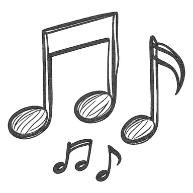 Musical notes icon, hand drawn, black outlines, no fill, simple and clean, side view sticker