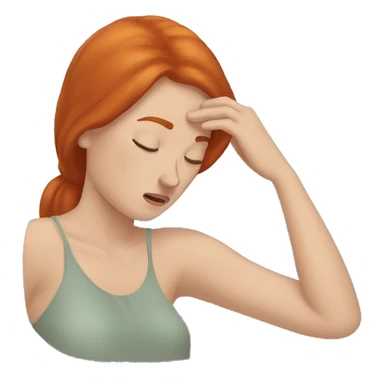 Women redhead, face, exhausted, hand on head sticker
