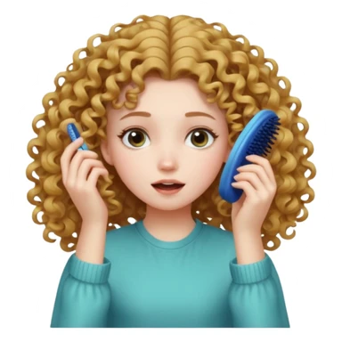 I want a girl with curly hair slowly brushing her hair and then it magically turns into straight hair then she gasps and moves her hair towards her ears gently. sticker