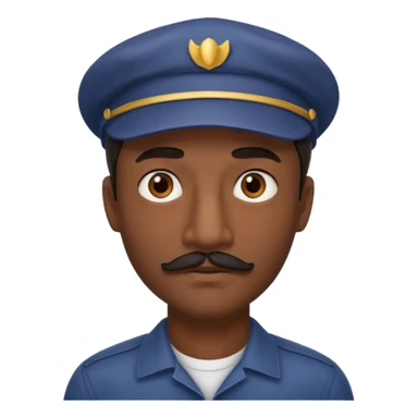 A dark-skinned man with a cap, brown eyes, and a thin black mustache. sticker