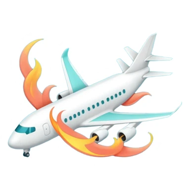 Minimalist flame combined with airplane outline icon, thin contour, monoline vector, premium travel promo emoji, aqua teal and light coral, transparent background, 512x512 sticker