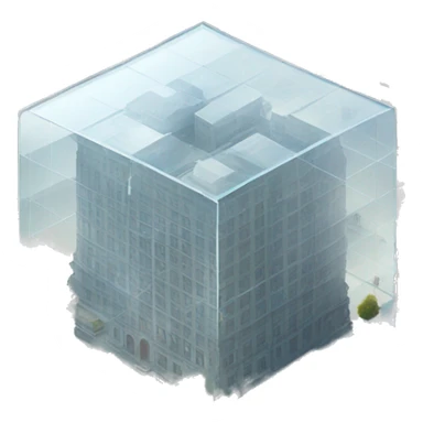 Transparent glass cube with inside many buildings  sticker