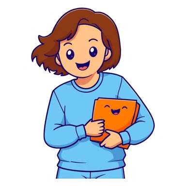 brunette girl with brown hair wearing pastel blue clothes laughing joyfully sticker