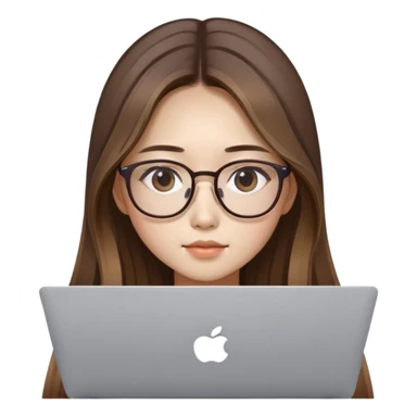 brown balayage straight long Hair korean girl with MacBook with glasses sticker