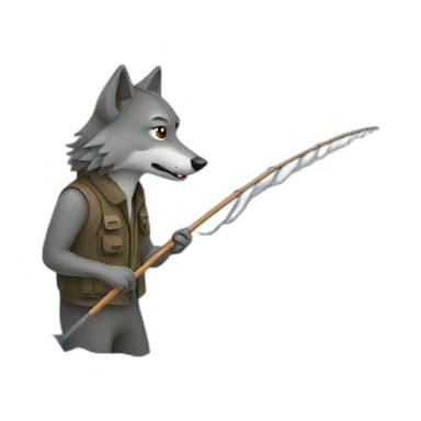a wolf fishing sticker
