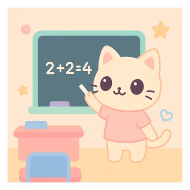 cat teacher writing on a blackboard with chalk, classroom background, cheerful and lively feeling sticker
