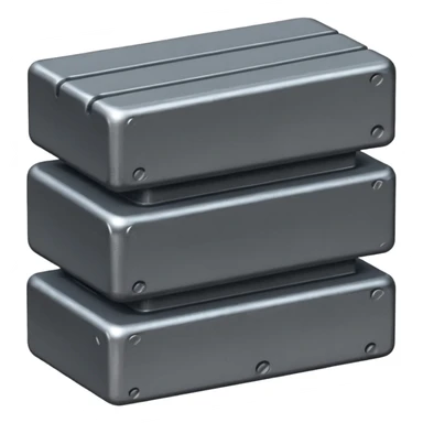 three iron gray blocks, two stacked with one on top, slightly elongated to show length sticker
