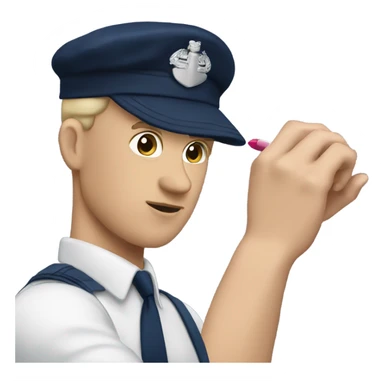 A  white man putting on lipstick in a navy outfit  sticker