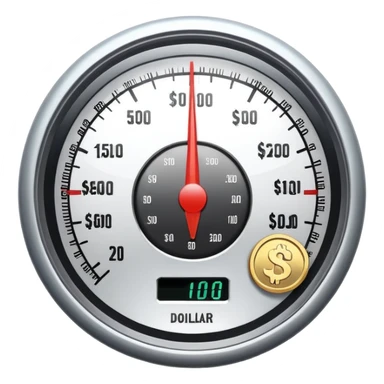 speedometer with a dollar coin in the center sticker