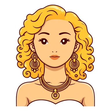 attractive Greek woman with long curly hair and light skin wearing gold Greek jewelry sticker