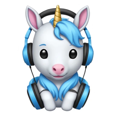 Unicornio bebé azul sentado escuchando música con auriculares negros sticker