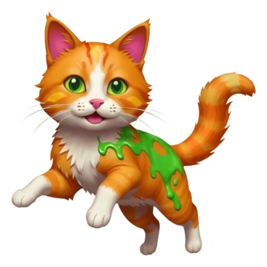 Chat roux qui saute dans la peinture sticker