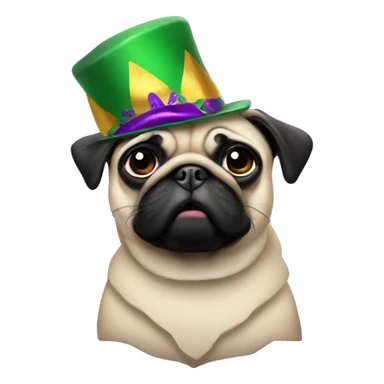 Pug with Mardi Gras hat sticker