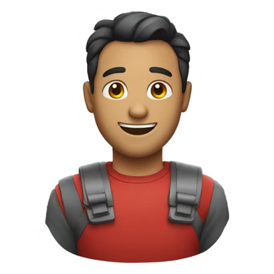 I want an emoji of a man in a red shirt with a happy look and smile sticker