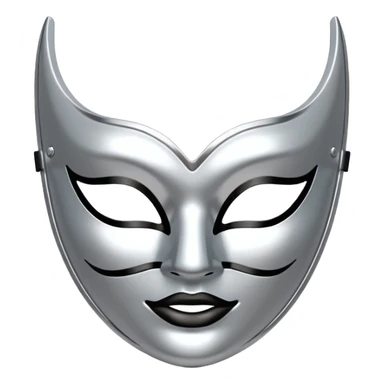 A sleek masquerade mask emoji made of polished silver chrome, smooth sensual curves, reflective metallic surface, mysterious sexy luxury vibe, minimal iOS emoji style, centered, clean white background sticker