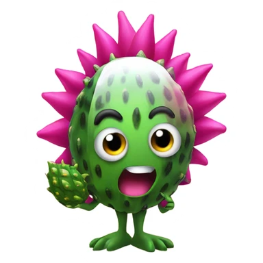 3D elegant Pitahaya with large shiny eyes 👀 Pitahaya hand holds the mirror with its reflection 🪞 sticker