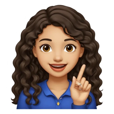 a light skin girl w black slight brown really tall wavy hair biting one fingering and smiling (in a flirty way) with big brown pretty eyes sticker