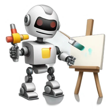 robot painter painting a canvas giving a thumbs up sticker