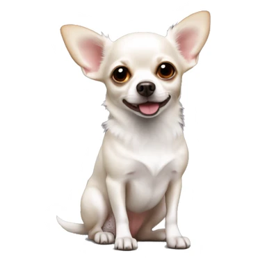 A small white dog is a Chihuahua breed with red mints on its body and red ears sticker