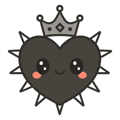 black gothic heart with metallic spikes and a gothic crown, ornate, dark, elegant, kawaii style sticker