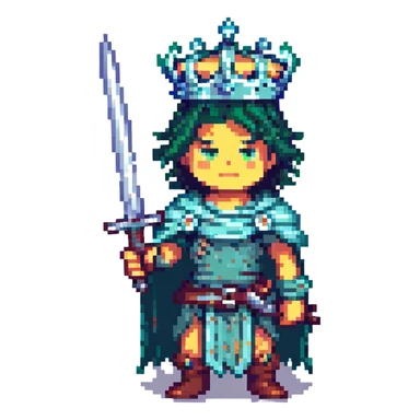 The Ruined King from League of Legends, pixel art, dramatic pose, crown and sword visible, no text, emoji or icon style sticker