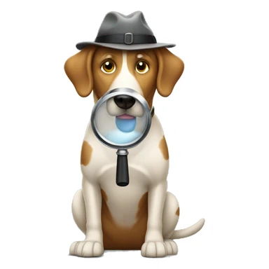 standing dog detective holding a magnifying glass sticker