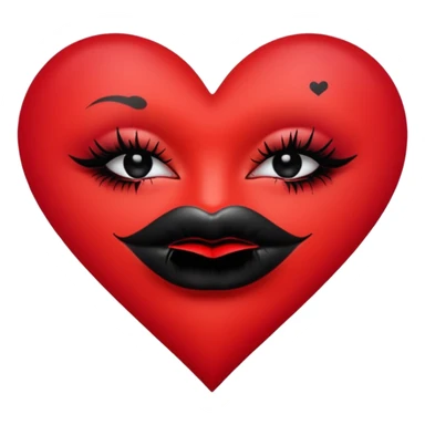 A solid red gradient heart, with three black lipstick kiss marks of different angles printed on it, retro matte texture, high contrast, clean edges, sticker style, romantic and sexy vibe, minimalist 2D illustration, no background
 sticker