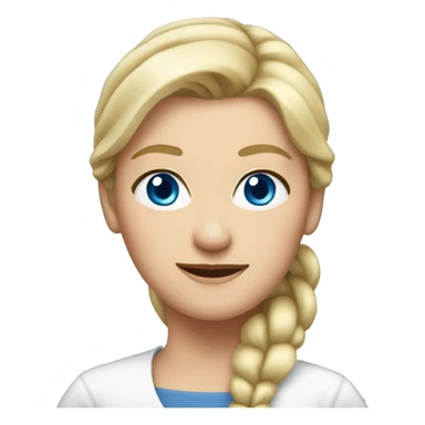 girl, 60 years old, blue eyes, blond hair ponytail, business sticker