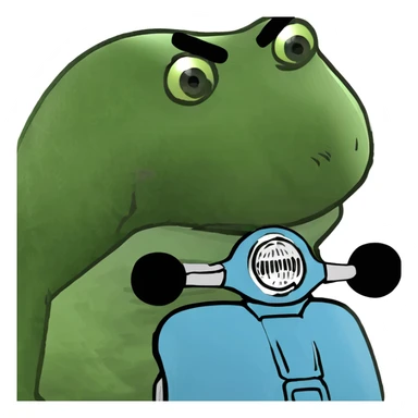 Blue vespa that has a face sticker