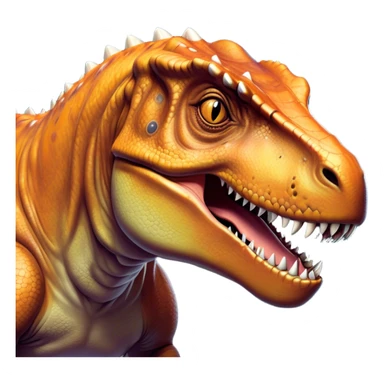 Beautiful and Majestic T-rex Portrait Emoji, Head and body resting peacefully with a serene, confident expression, showcasing its colossal, muscular form and a subtle, regal glint in its eyes, Simplified yet exquisitely endearing features, highly detailed, glowing with a soft, drowsy prehistoric light, high shine, relaxed and utterly majestic, stylized with an air of ancient splendor, soft glowing outline, capturing the essence of a beautiful and majestic T-rex that feels destined to become the next viral icon of awe-inspiring dinosaur beauty! sticker