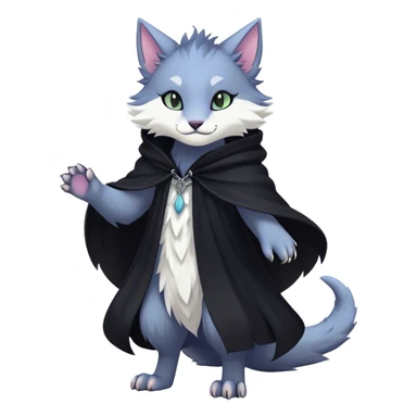 Kawaii dark edgy fantasy pastel ethereal feline-vernid-sergal-fursona animal creature with a tufted tail full body sticker