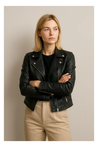 a blonde lady standing with arms crossed, waiting, modern look sticker