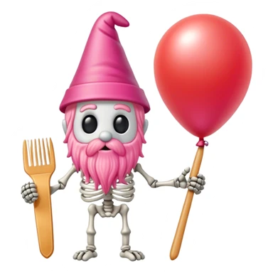 Gnome foam, pink comb skeleton made out of comb dog, balloon, tomato, spy spaghetti with piece socrateson Mountain ski ￼ sticker