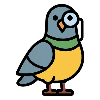 color outline icon of a spy pigeon with a monocle sticker