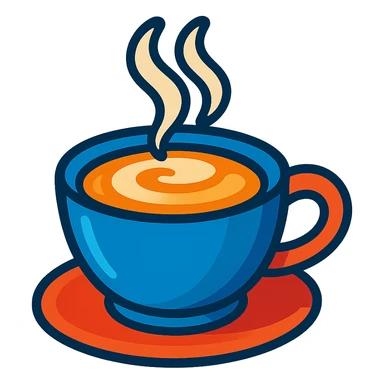 cappuccino cup with steam, vibrant and colorful, cartoon style sticker