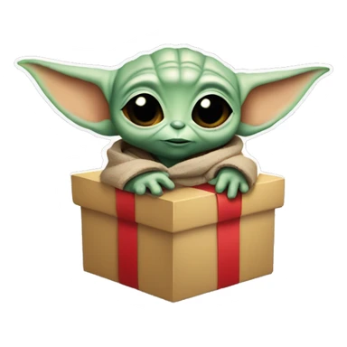 Baby Yoda holds gift box sticker