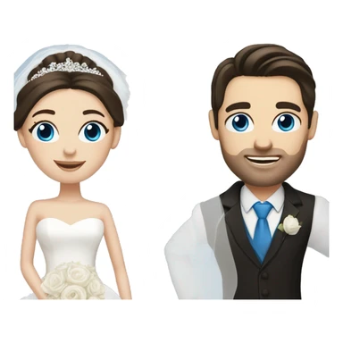Bride with pale skin, dark brown hair & blue eyes standing with Groom with dark brown hair sticker