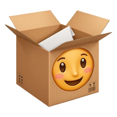 carton box, slightly open, paper peeking out sticker