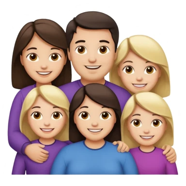 Familia de 4 personas sonriendo: Hombre gordito pelo oscuro, Mujer pelo cafe, hija 1 pelo mono e hija 2 pelo oscuro. sticker