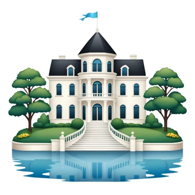 3 story white mansion with lake and port couchere sticker