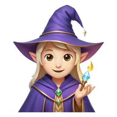 Clash of Clans aesthetic Playful Mage Portrait Emoji, Head tilted with a mischievous glimmer and subtle enchanting smile, featuring a compact, gracefully robed form with a pointed wizard hat and twinkling eyes in natural skin tone, Simplified yet irresistibly charming features, highly detailed, glowing with a warm, inviting magical glow, high shine, spirited and imaginative, stylized with a touch of whimsical sorcery, soft glowing outline, capturing the essence of a playful mage exuding friendly arcane wonder! sticker