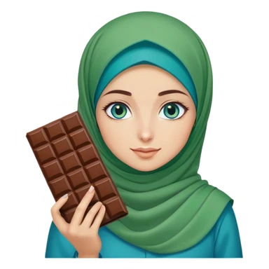 Turkish beautiful finish Konya girl blue eyes with green and blue hijab islamic dress and had on her hand Dubai chocolate  sticker