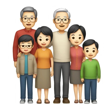 Chinese family: grandparents, parents and nephews sticker