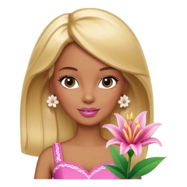 Brown skin blonde hair Barbie with flower Lilly in hair  sticker