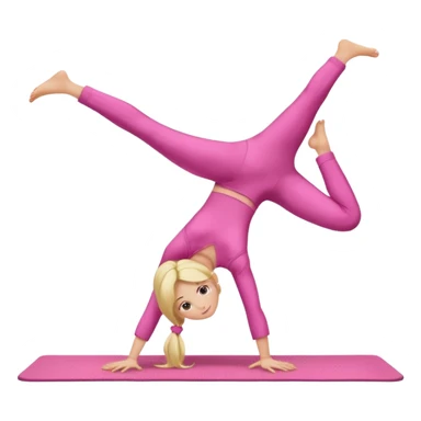 A fair-haired girl in a pink suit does a back bridge on a mat. two legs and a bridge to the other side sticker