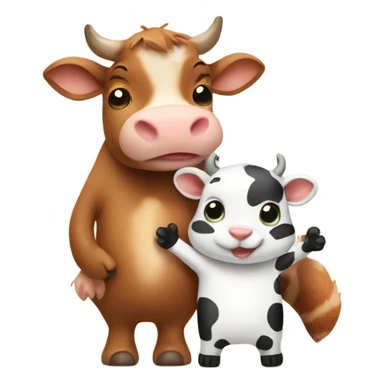 A cow and a squirrel holding hands  sticker