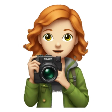 Girl with ginger hair,green eyes,wearing camera,surrounded with architecture sticker