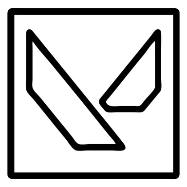 Valorant logo concept with the letter V, black outlined icon, no fill, strong geometric shapes, sleek and professional sticker